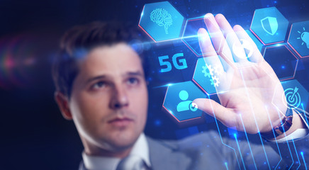 The concept of 5G network, high-speed mobile Internet, new generation networks. Business, modern technology, internet and networking concept.