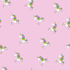 
Pattern - sweet and cute unicorn ponies on kofeta pink background.