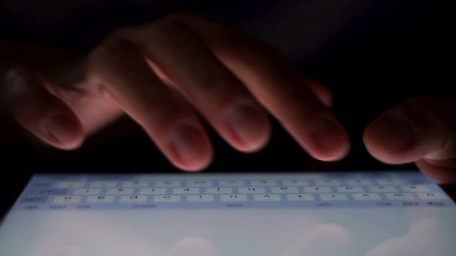 Hands using digital tablet computer, write on tablet