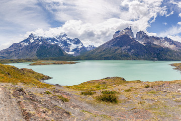 Landscape of "Los Cuernos" (The Horns in English) and Nordenskjöld Lake - Torres del Paine National Park