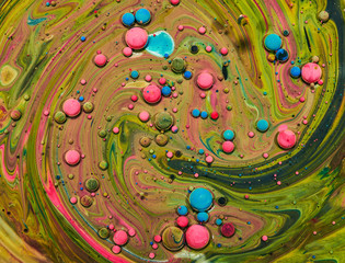 Colourful acrylic bubbles.Fluid art marble texture. Backdrop  abstract iridescent paint effect....