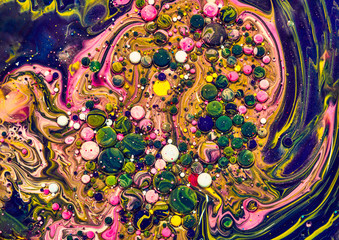 Colourful acrylic bubbles.Fluid art marble texture. Backdrop  abstract iridescent paint effect....