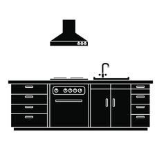 Sink with cabinets showing kitchen fittings to cook food. chef vector icon. cooking illustration sign.