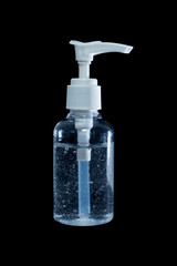 Coronavirus prevention , Bottle of hand sanitizer alcohol gel - black background 1
