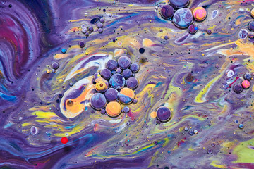 Colourful acrylic bubbles.Fluid art marble texture. Backdrop  abstract iridescent paint effect....