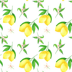 Seamless pattern with lemon branches