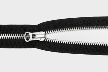 isolated black zipper with metal lock on white background
