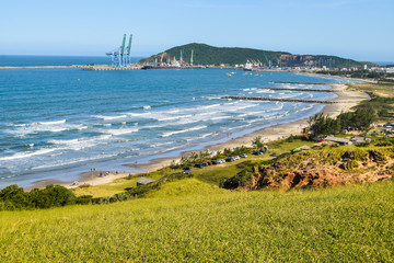 Aerial view of Porto beach, in Imbituba - SC. Beautiful beach in Imbituba city, Santa Catarina,...