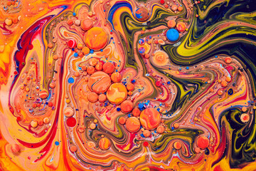 Colourful acrylic bubbles.Fluid art marble texture. Backdrop  abstract iridescent paint effect....