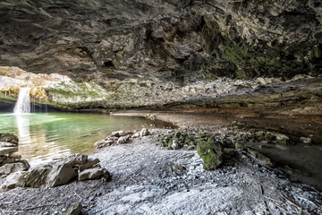 Waterfall Zarecki krov, view from the cave, Istria, Croatia