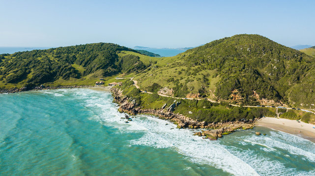 Aerial view of Rosa beach, in Imbituba - SC. Beautiful natural beach, in Santa Catarina, Brazil