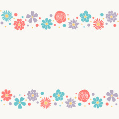 Card with colourful flowers and copyspace. Mother’s Day, Women’s Day and Valentine’s Day background. Vector