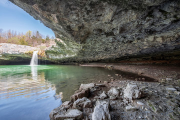 Waterfall Zarecki krov, view from the cave, Istria, Croatia
