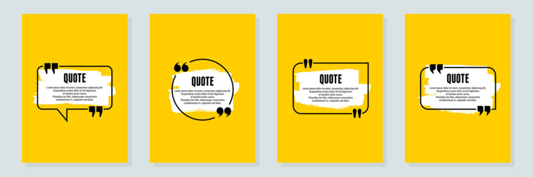 Quote frames blank templates set. Text in brackets, citation empty speech bubbles, quote bubbles. Textbox isolated on color background. Vector illustration