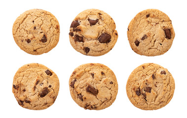 Chocolate chip cookies isolated on white background with clipping path.