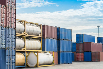 Container box in logistics zone for exports business 