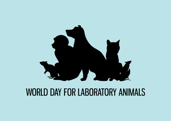 World Day for Laboratory Animals vector. Laboratory animals black silhouette vector. Group of experimental animals vector. Experimental animal icon. Stop animal testing icon. Important day