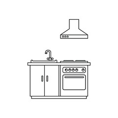 Sink with cabinets showing kitchen fittings to cook food. chef vector icon. cooking illustration sign.
