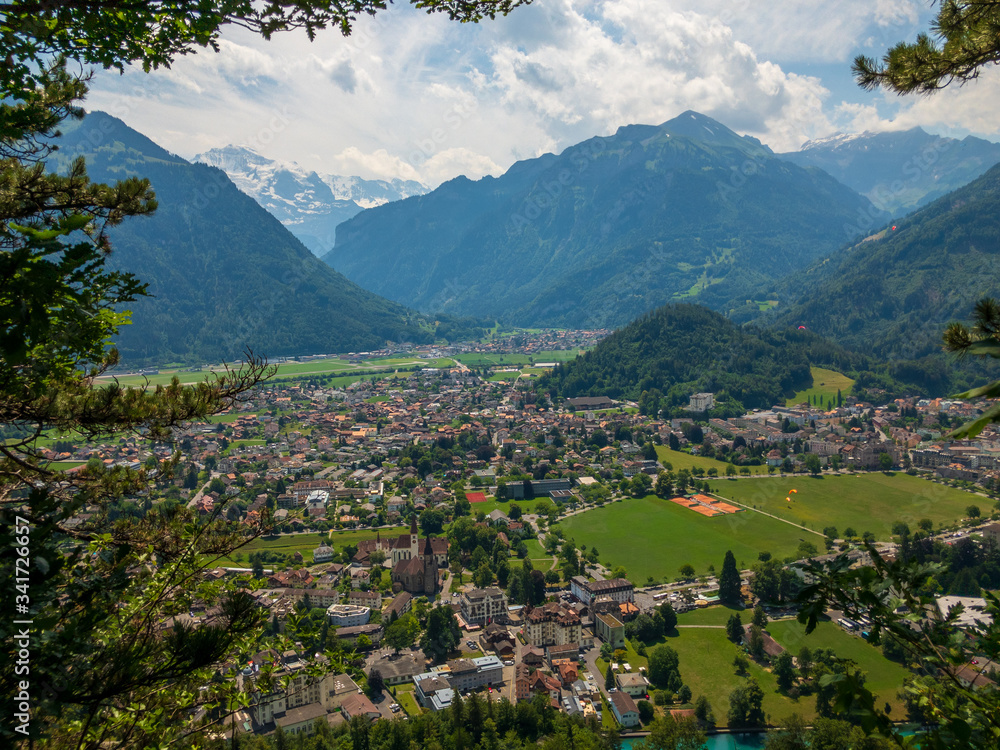 Wall mural Interlaken aerial view at summer