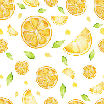 Seamless texture with the image of a yellow and juicy lemon
