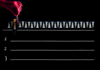 Test tubes on a chalk board. Place for advertisements, announcements and listings.