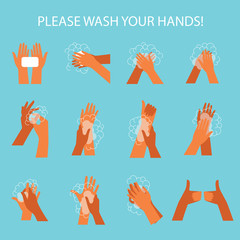 Wash your hands set. Can be used as print, poster, packaging design, stickers, and so on. 