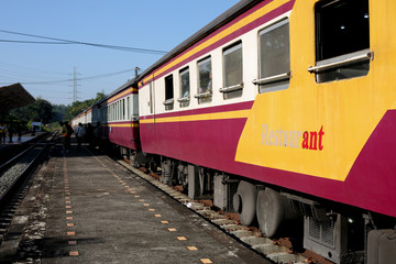 Fototapeta premium Restaurant Carriage train stop at station