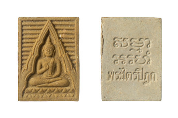 Thai Amulet isolate on a white background. The Buddha amulet is named Somdej Wat Pak Nam Model 6.