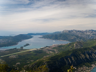 Panoramic view of Tivat from the Kotor serpentine. Montenegro autumn 2019