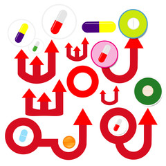 Arrows and drug on white background