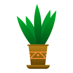Plants in the pot.Brown flower pot with a pattern.Interior decoration.House decoration.Vector illustration.