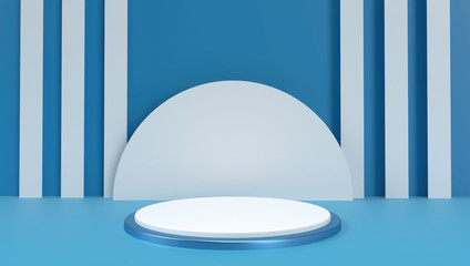 3d Rendering Of Abstract Geometric  Background, Scene, Podium, Stage, And Display Mockup. Blue And White Color.