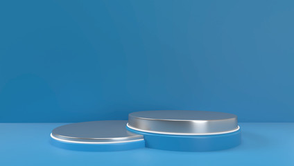 3d Rendering Of Abstract Geometric  Background, Scene, Podium, Stage, And Display Mockup. Blue And White Color.