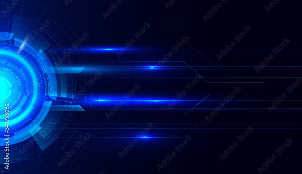 Poster abstract hi-tech communication background with hud elements circle digital futuristic blue color gra