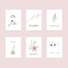 cute spring postcards with hand drawn springtime elements