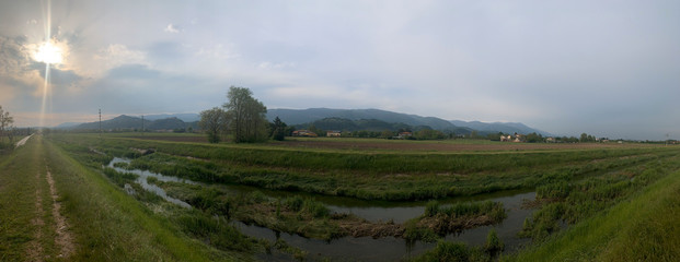 landscape with mountains and blue sky