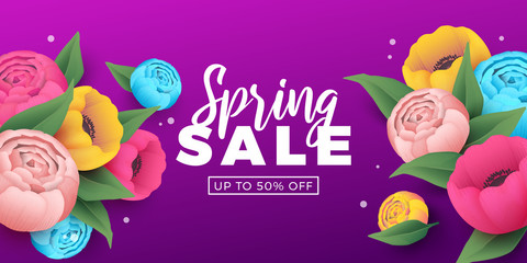 Spring sale background with beautiful flowers. Vector illustration