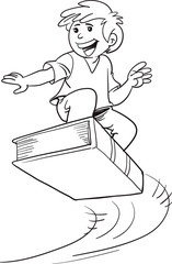 Boy flying on a book.