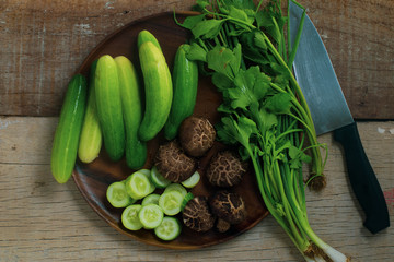 Freshness Vegetable on wooden plate and background