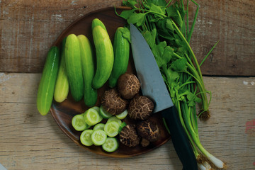 Freshness Vegetable on wooden plate and background