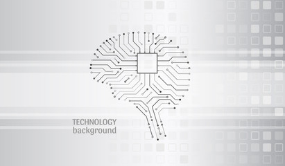 Circuit board in the form of brain. Artificial intelligence. Machine learning technology concept. Abstract human brain