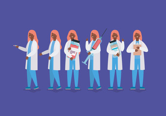 Women doctors with medicine jars and injection against 2019 ncov virus vector design