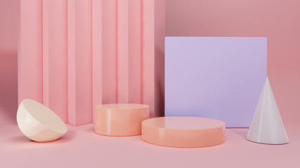 cosmetics circle stand in pastel background,3d rendering design
