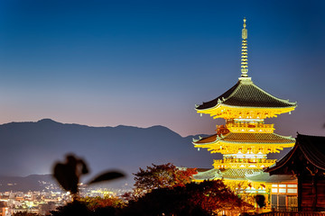 Traveling Through Japan. Pleasing Sunset Over Sanjunoto Pagoda with Kiyomizu-dera Temple in Kyoto City, Japan