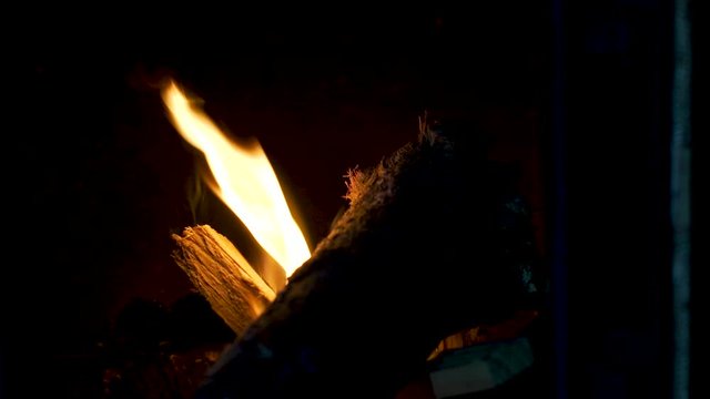 Tight shot of flames in fireplace