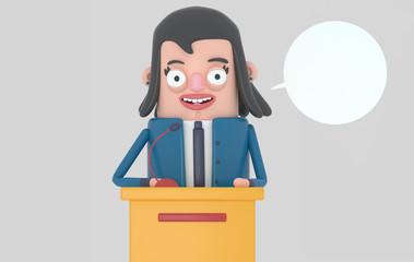 Politician woman talking. Isolated. 3d illustration.