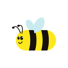 Obraz premium Lovely simple design of a yellow and black cute bee on a white background. Vector illustration isolated.