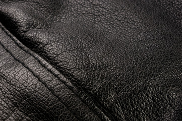 Old vintage genuine soft black leather texture background, top layer with pores and scratches, macro, close-up