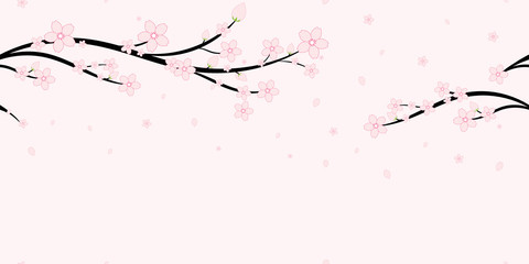 Fototapeta na wymiar Seamless Japanese Cherry Blossoms and Branches Pattern background, Sakura flower vector illustration, Seamless backgrounds and wallpapers for fabric, packaging, Decorative print, Textile