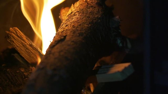 Close up of fire burning in a stove